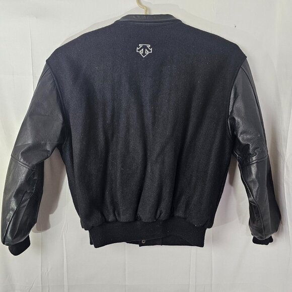 Vintage Descente Varsity Jacket Mens XL Black Letterman Baseball Cow Hide Nylon - Picture 2 of 12